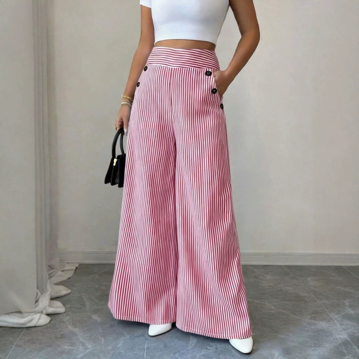 Women's high-waisted palazzo pants with maritime button details and wide leg Mune Fashion