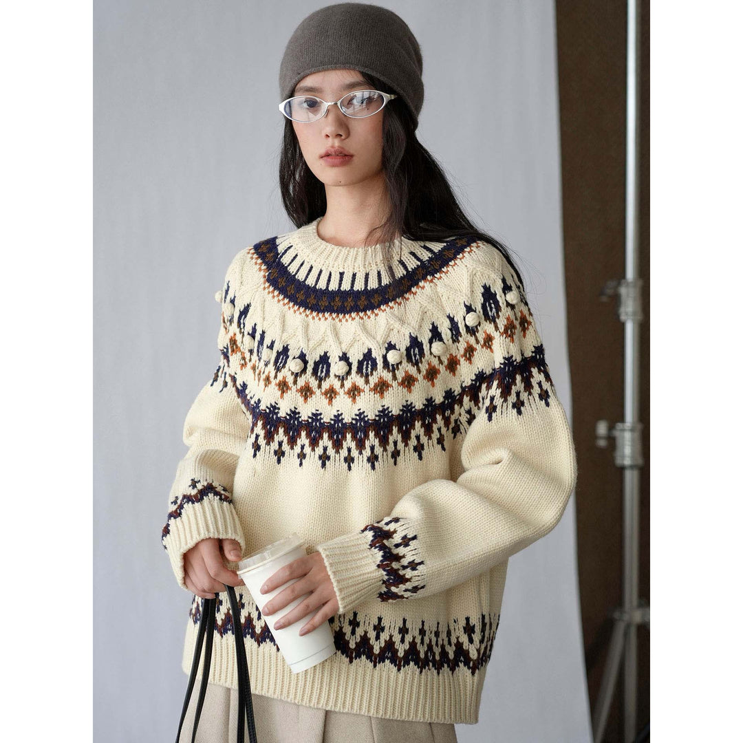 Women's Fair-Isle Knit Sweater with Norwegian Pattern and Oversized Cut Mune Fashion
