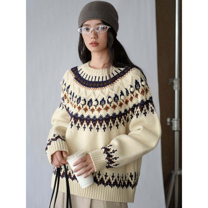 Women's Fair-Isle Knit Sweater with Norwegian Pattern and Oversized Cut Mune Fashion