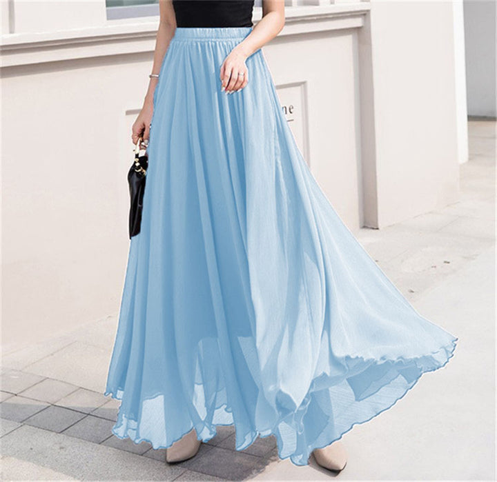 Women's maxi chiffon skirt with elastic waistband and flowy A-line Mune Fashion