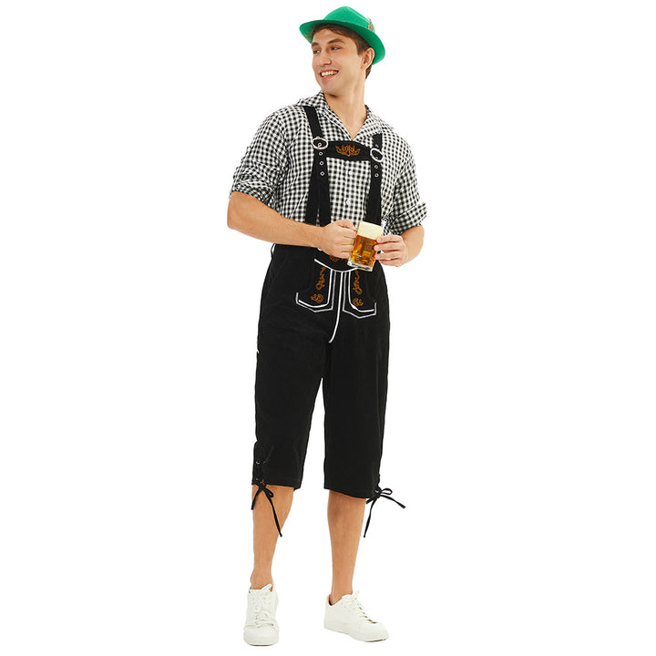 Men's traditional Bavarian leather shorts knee-length with embroidered suspenders Mune Fashion