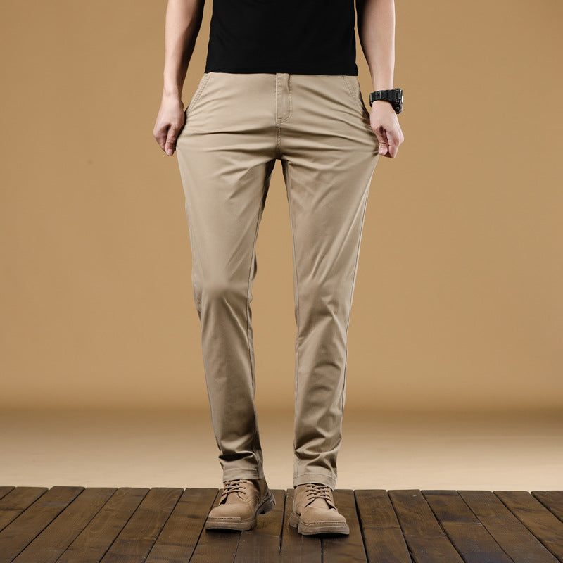 Men's Slim-Fit Cotton Chino Pants with Elastic Waistband and Straight Leg Mune Fashion