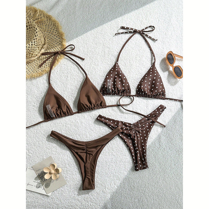 Women's Triangle Bikini Set with Ruffle Details and Polka Dot Design Mune Fashion