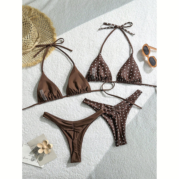 Women's Triangle Bikini Set with Ruffle Details and Polka Dot Design Mune Fashion