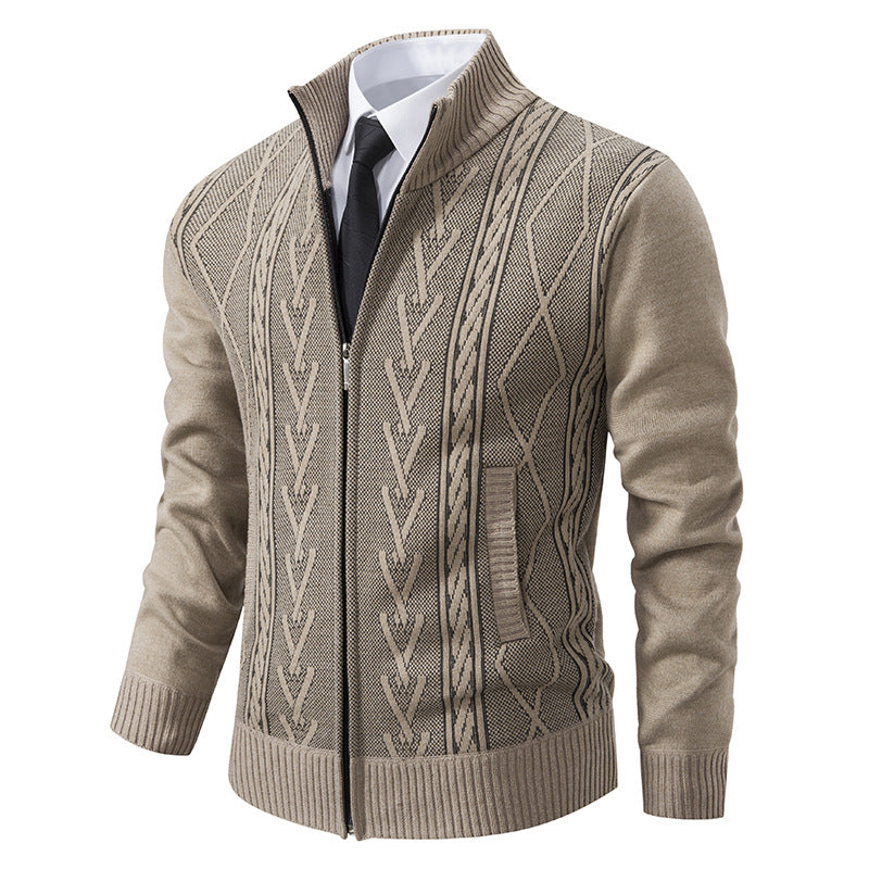 Men's knitted cardigan with raised cable pattern and full-length zipper Mune Fashion