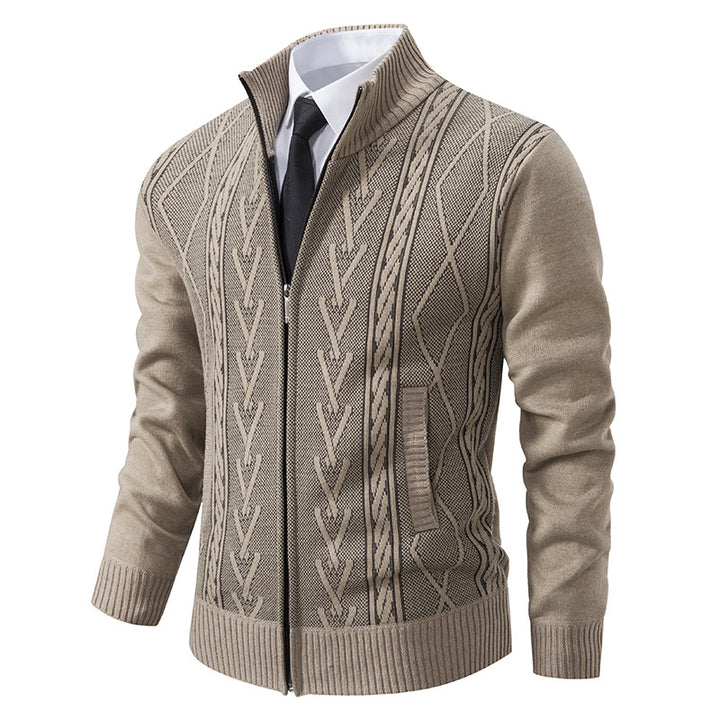 Men's knitted cardigan with raised cable pattern and full-length zipper Mune Fashion