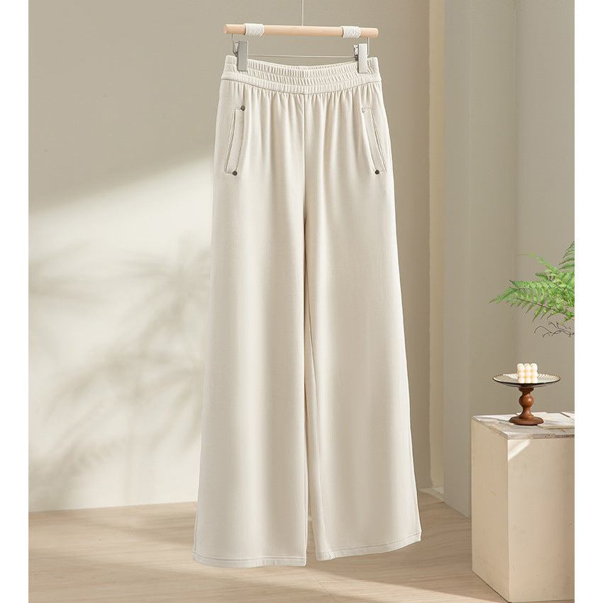 Women Wide Satin Pants with High Elastic Waistband and Flowing Draping Mune Fashion
