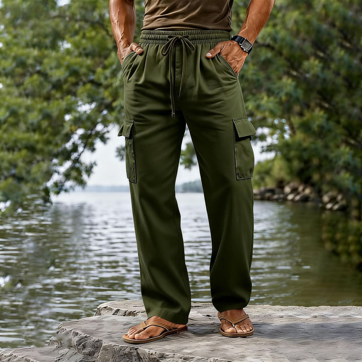 Men's lightweight cargo casual pants with elastic drawstring waistband and straight leg Mune Fashion