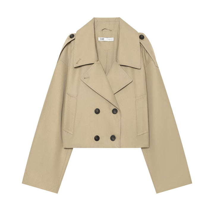 Women's short trench coat with boxy cut, double-breasted and epaulettes Drune