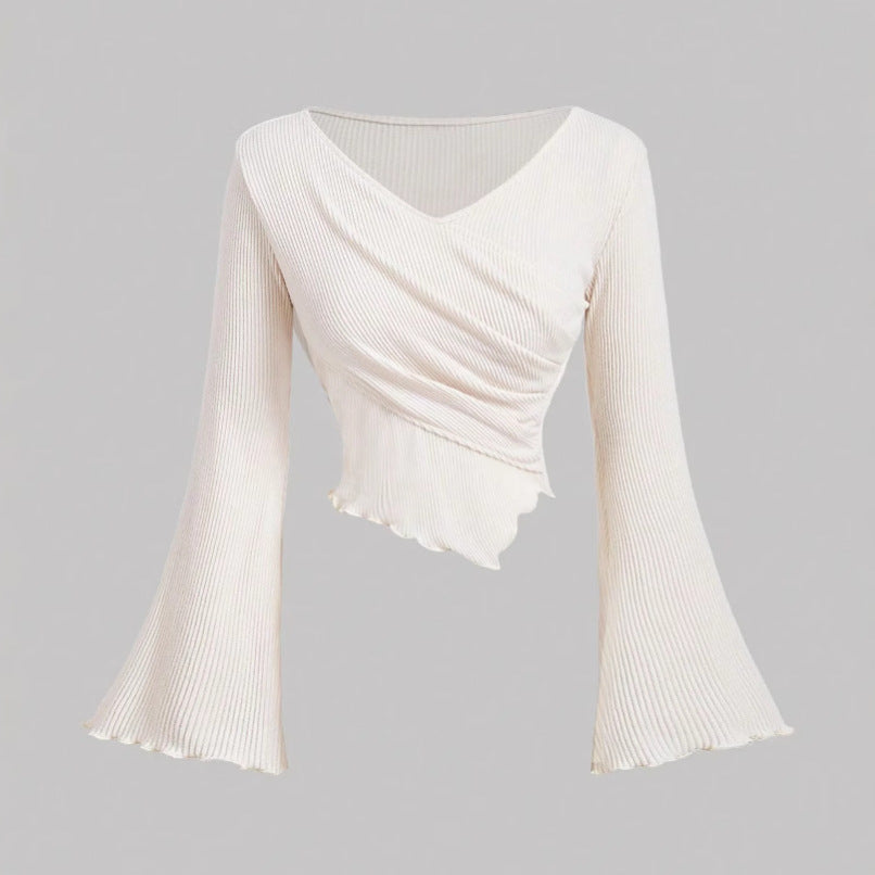 Women's Wrap Crop Long Sleeve with Flared Sleeves Mune Fashion
