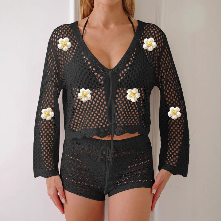 Women's lightweight crochet jacket with floral detail Mune Fashion