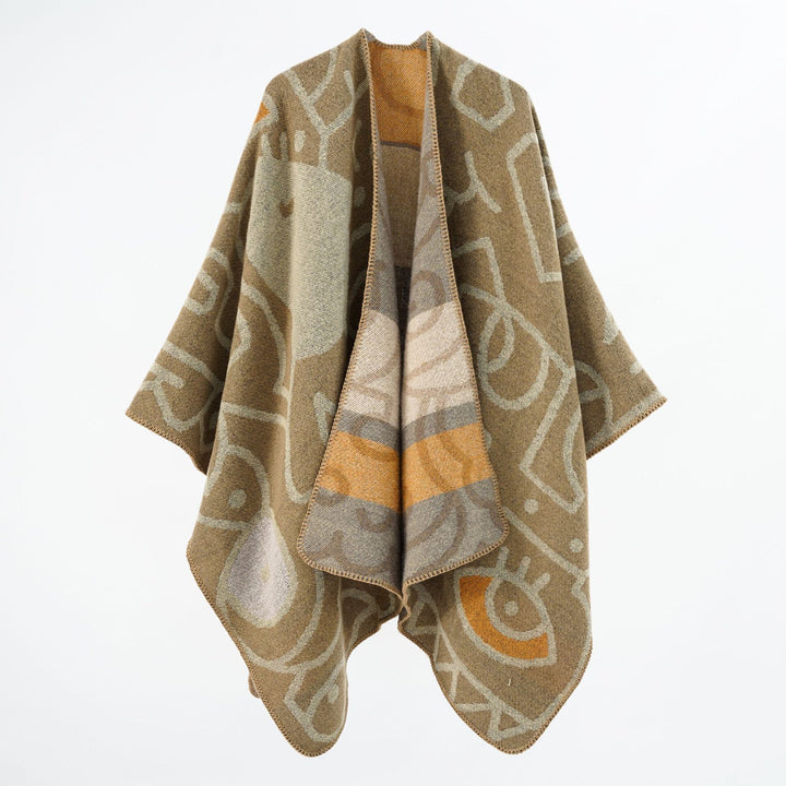 Women's Reversible Knit Poncho in Cozy Cape with Graphic Jacquard Pattern