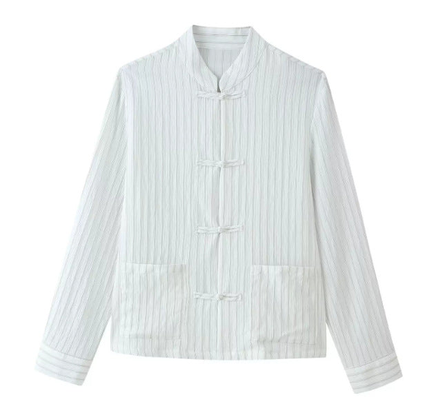 Women Mandarin Jacket with Standing Collar and Chinese Toggle Closures Mune Fashion