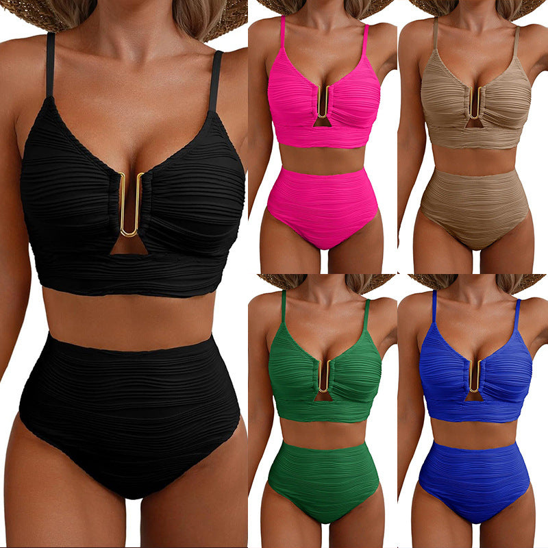 Ladies High-Waisted Bikini Set with Ribbed Details Mune Fashion