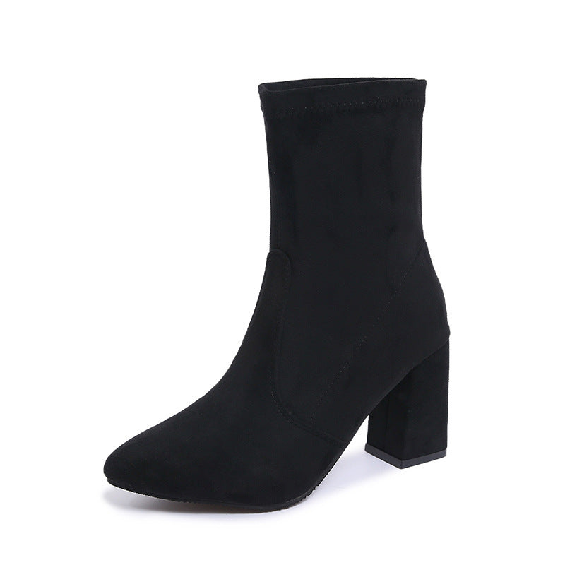 Women's ankle-high stretch ankle boots with pointed toe and comfortable block heel Mune Fashion