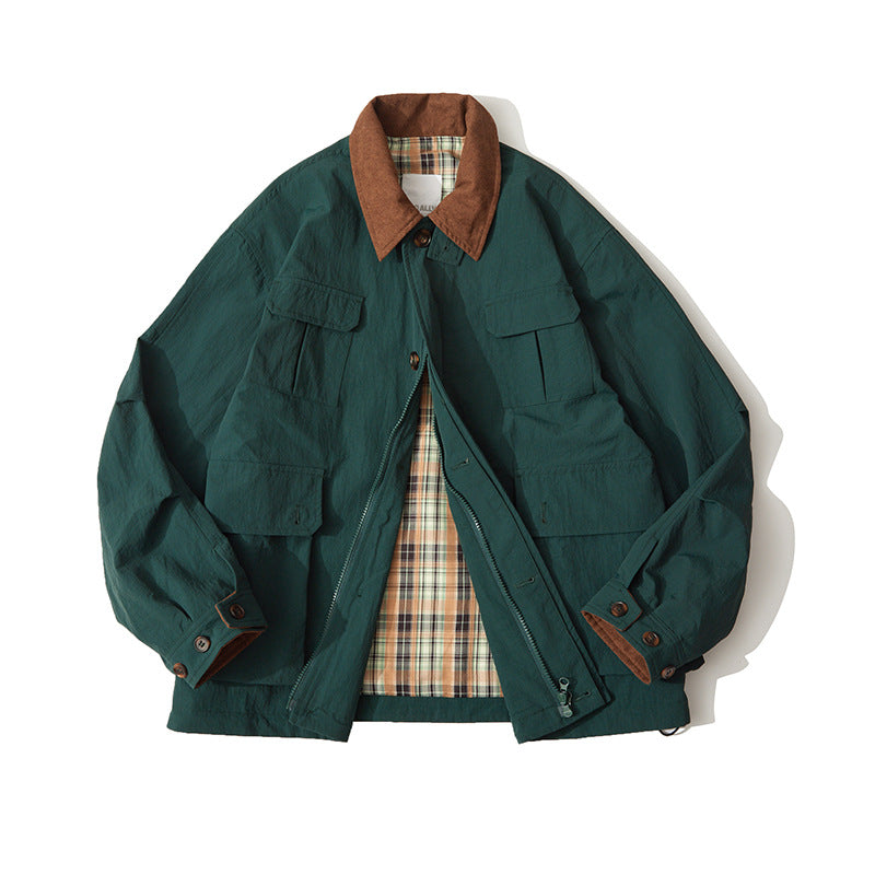 Men's transitional canvas jacket with corduroy collar and checked lining Mune Fashion
