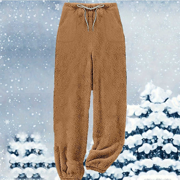 Women's cozy Sherpa fleece lounge pants with drawstring, high waist and elastic cuffs Mune Fashion