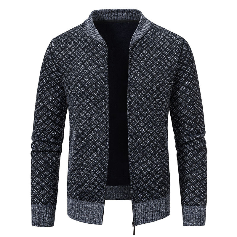 Men Tailored Jacquard Zip Cardigan with Diamond Structure and Pockets Mune Fashion