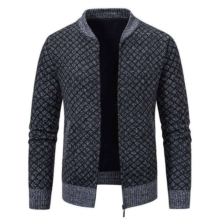 Men Tailored Jacquard Zip Cardigan with Diamond Structure and Pockets Mune Fashion