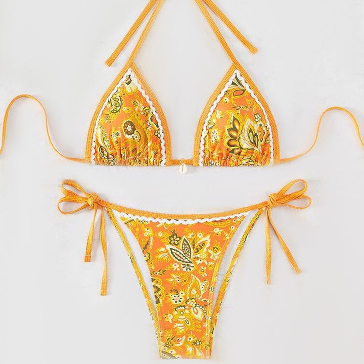 Women's triangle bikini with elaborate floral design Mune Fashion