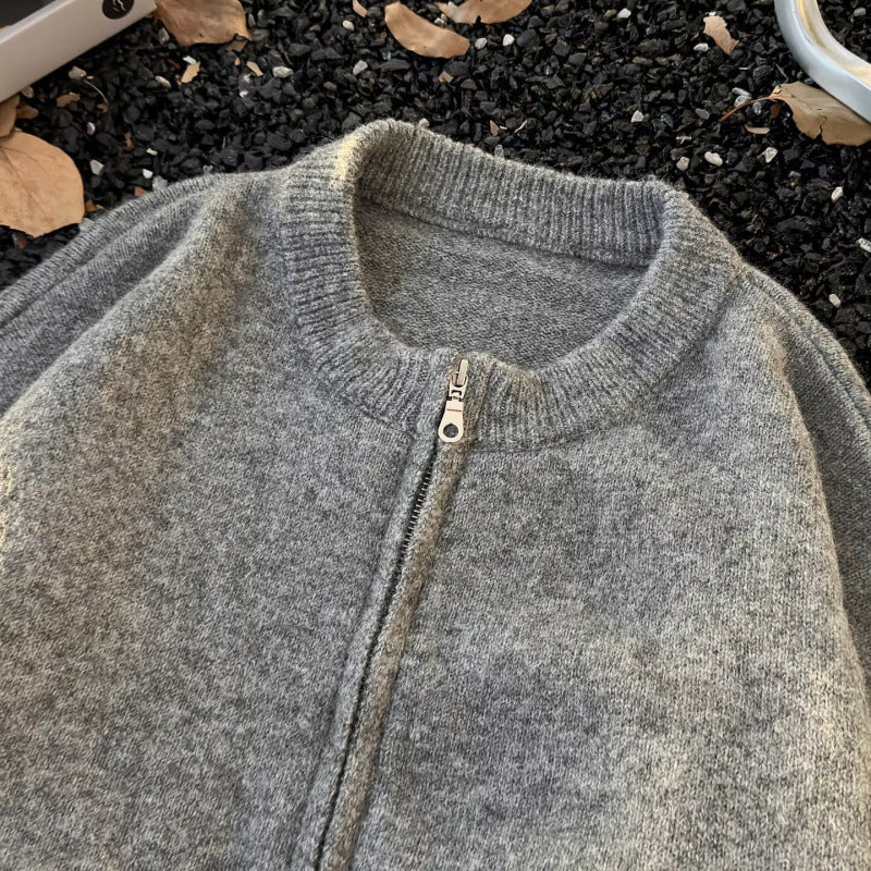 Unisex Fine knit zip cardigan with round neck and soft alpaca mix Mune Fashion