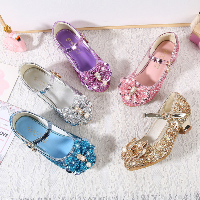 Girls Glittering Ballet Flats with Bow Applique Mune Fashion