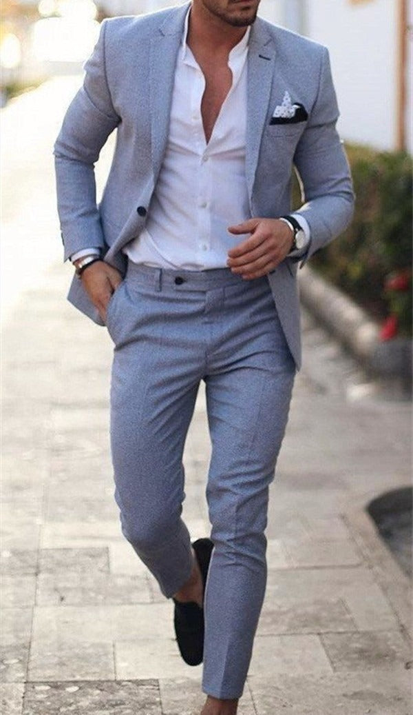 Men's tailored linen suit set with single-breasted blazer and slim chino pants Mune Fashion