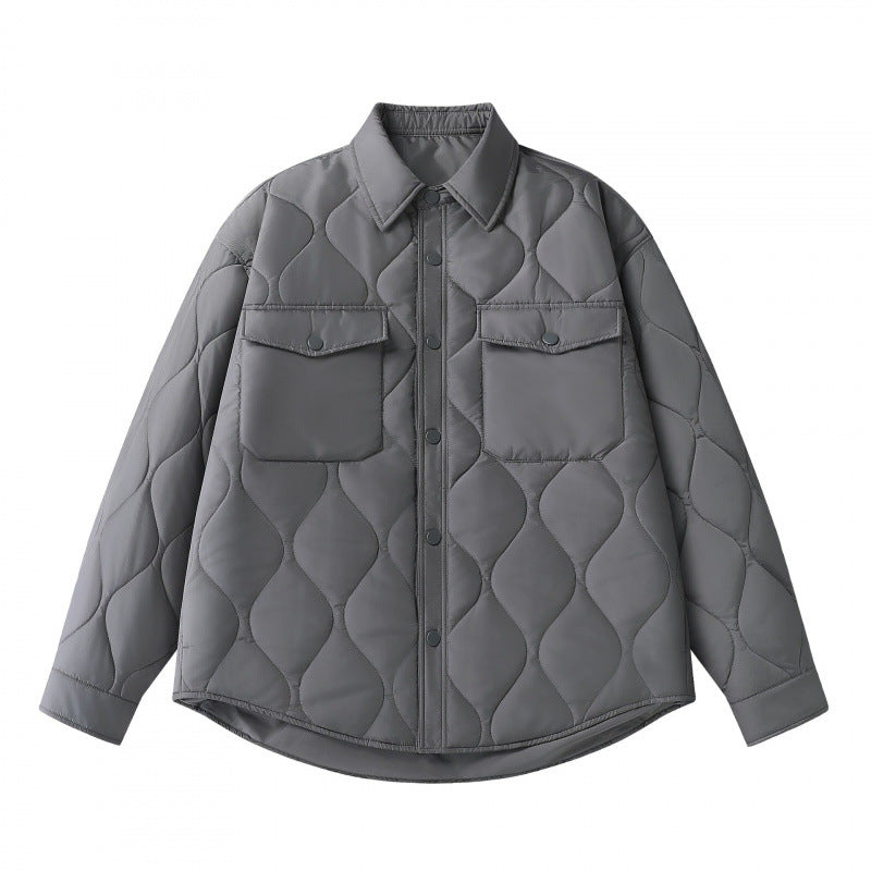 Unisex Padded Quilted Shirt Jacket with Flap Pockets and Curved Hem Mune Fashion