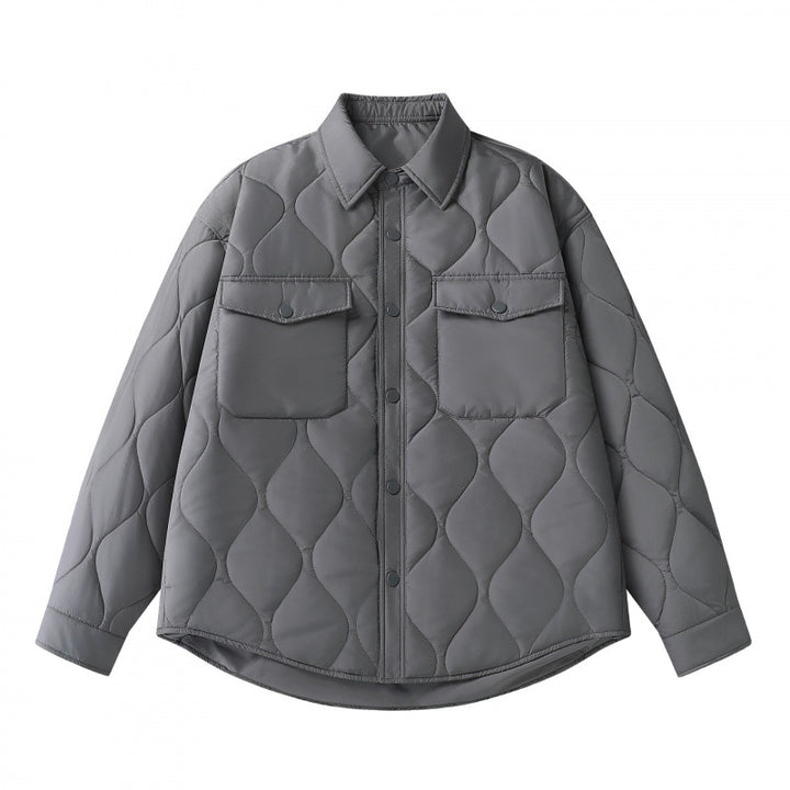 Unisex Padded Quilted Shirt Jacket with Flap Pockets and Curved Hem Mune Fashion