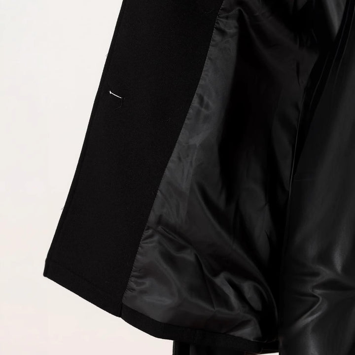 Ladies short cape coat made of wool blend with double-breasted shoulder straps and arm slits Mune Fashion