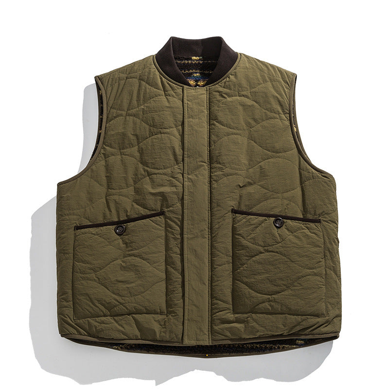 Unisex Reversible Quilted Vest with Jacquard Fleece and Patch Pockets Mune Fashion