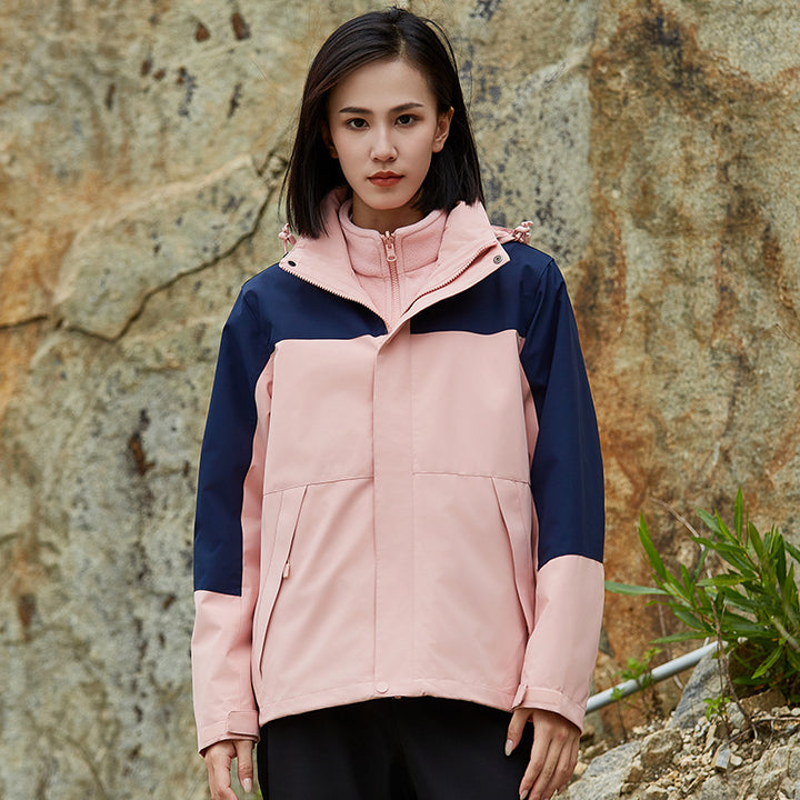 Unisex two-layer water-repellent outdoor jacket with hood and color block design Mune Fashion