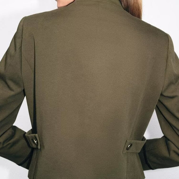 Women's Short Military-Style Jacket with Stand-Up Collar and Decorative Cord Mune Fashion