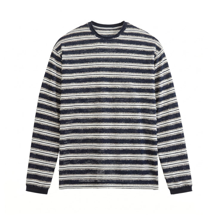 Unisex Long-sleeved fine knit shirt with striped structure and ribbed collar Mune Fashion