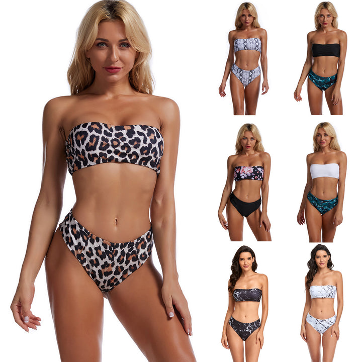 Women's Bandeau Bikini with Floral Top and High Waist Mune Fashion