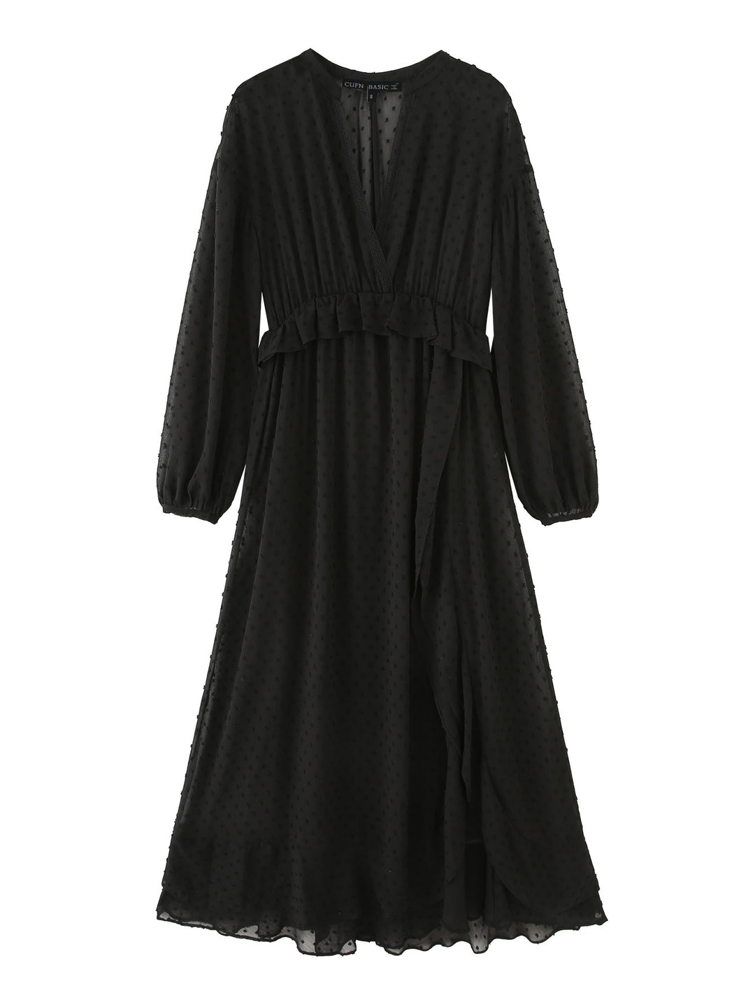 Women's airy chiffon midi dress with V-neck and ruffle waistband Mune Fashion