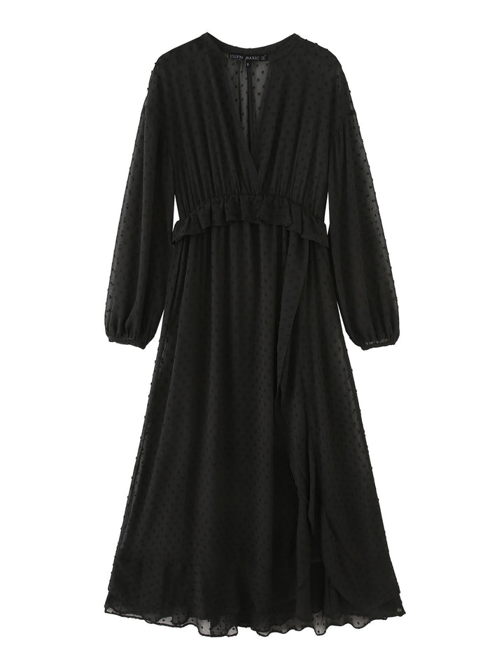 Women's airy chiffon midi dress with V-neck and ruffle waistband Mune Fashion
