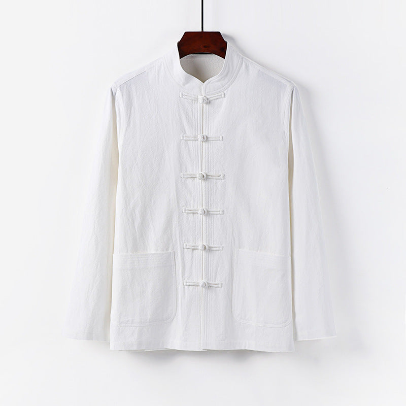 Men's traditional Tang jacket with stand-up collar and knot buttons made of linen blend Mune Fashion