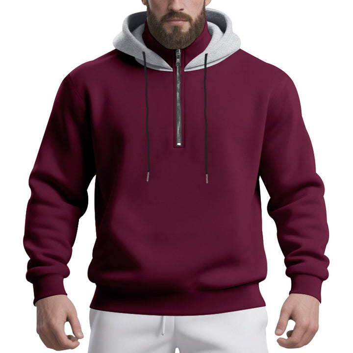 Men's half-zip hoodie with contrasting inner hood, drawstring, and ribbed cuffs Mune Fashion