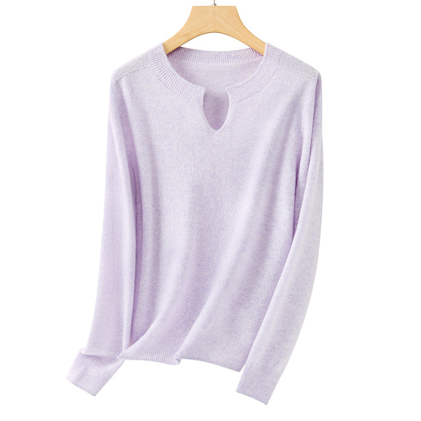Women's Fine Fine Knit Pullover with Keyhole Neckline and Ribbed Finishes Mune Fashion