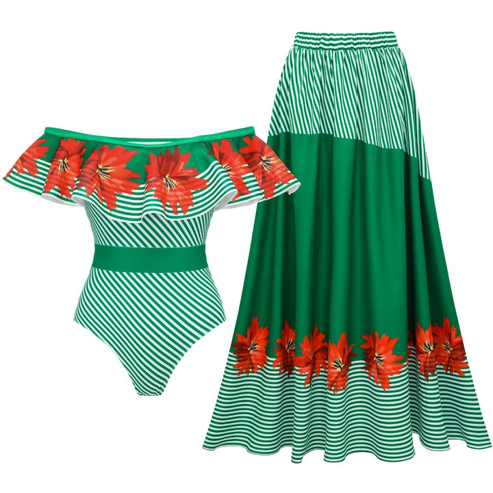 Women's swimsuit with charming ruffle design and matching maxi skirt Mune Fashion