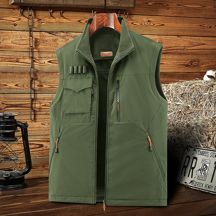 Men's Sleeveless Softshell Outdoor Vest with Fleece Lining, High Stand Collar and Multifunctional Pockets Mune Fashion