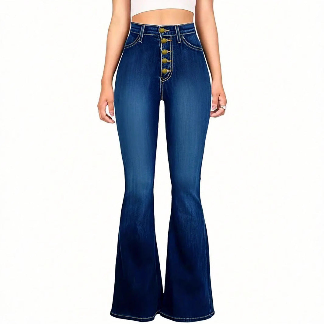 Women's high-waisted shaping flared jeans with visible button placket Mune Fashion