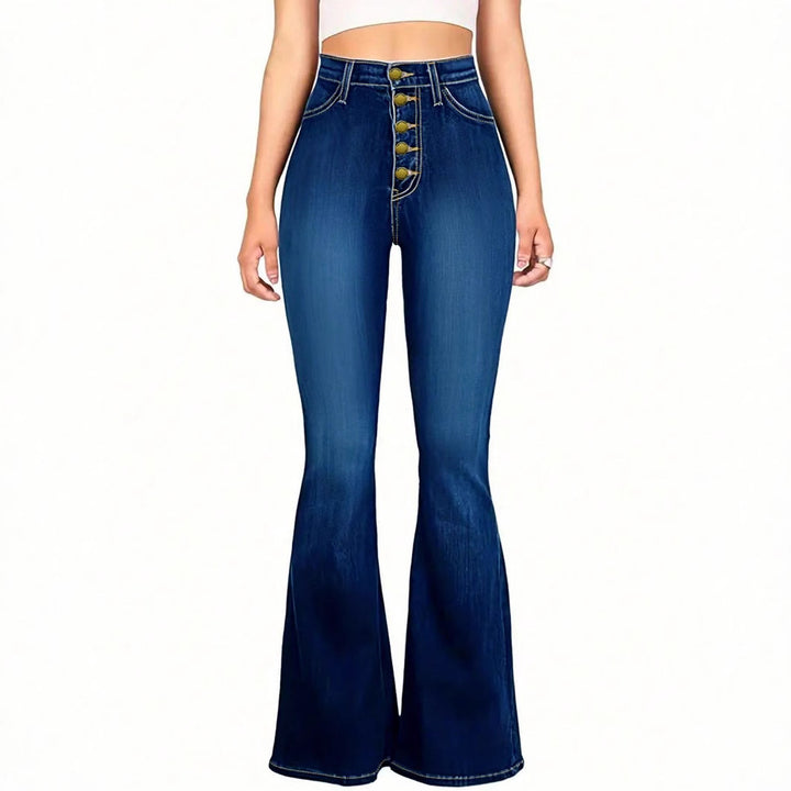 Women's high-waisted shaping flared jeans with visible button placket Mune Fashion