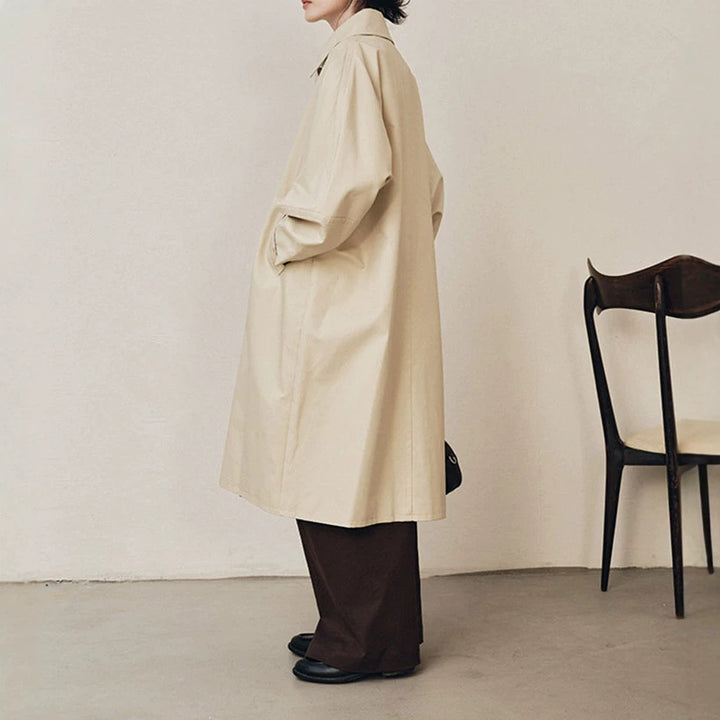 Women Elegant Trench Coat with Double Breasted Mune Fashion