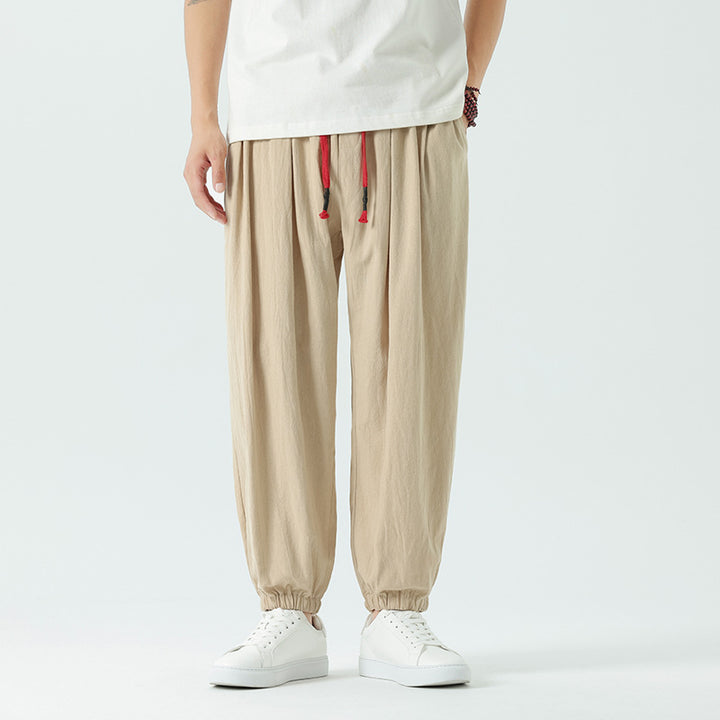 Men's loosely cut linen-cotton pants with drawstring and elastic cuffs Mune Fashion