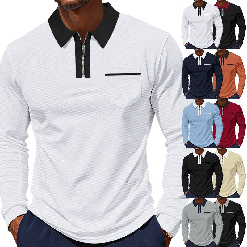 Men's long-sleeved polo with half zip, patch chest pocket, and fine structure jersey quality Mune Fashion
