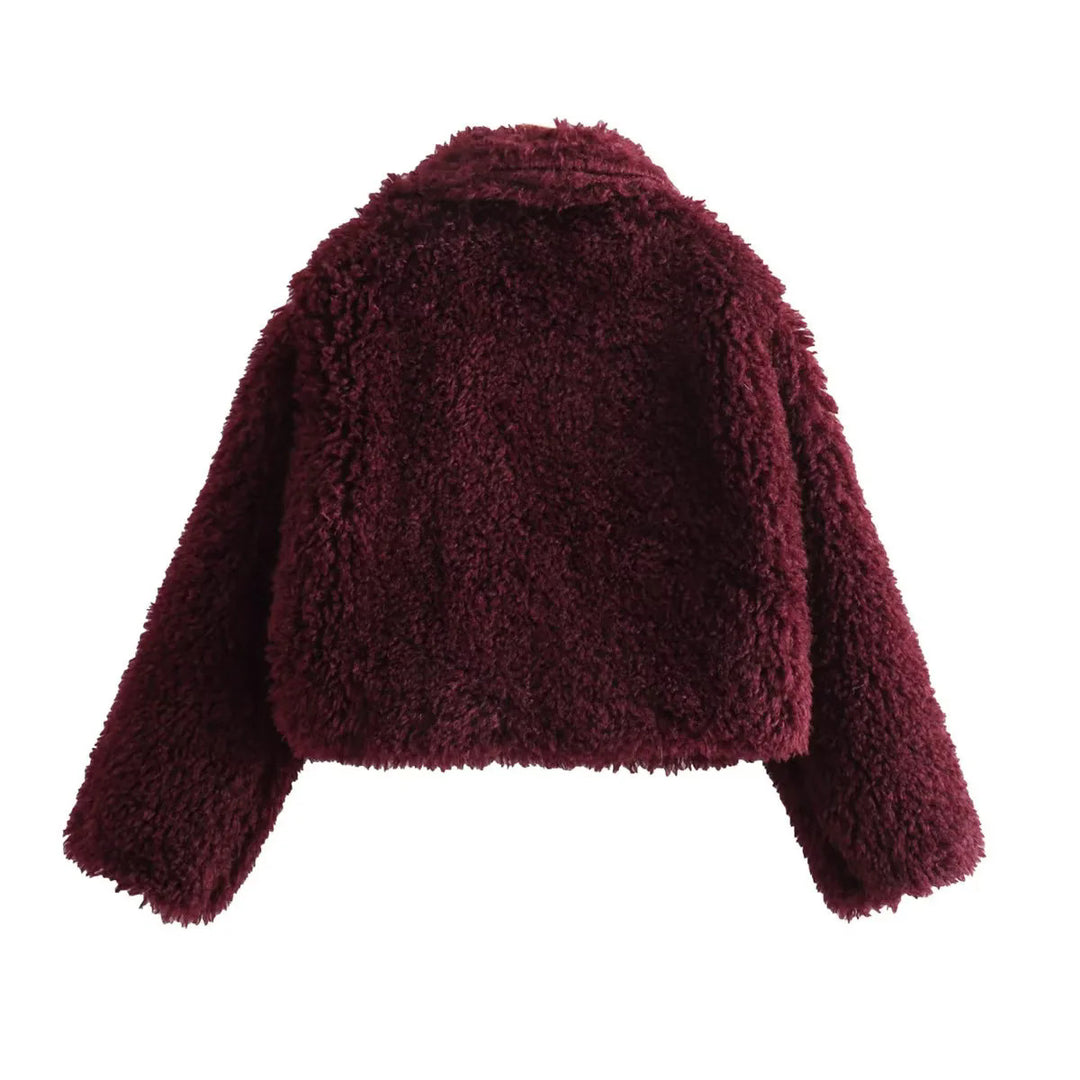 Women's short-cut teddy jacket with large lapel collar and padded lining Mune Fashion