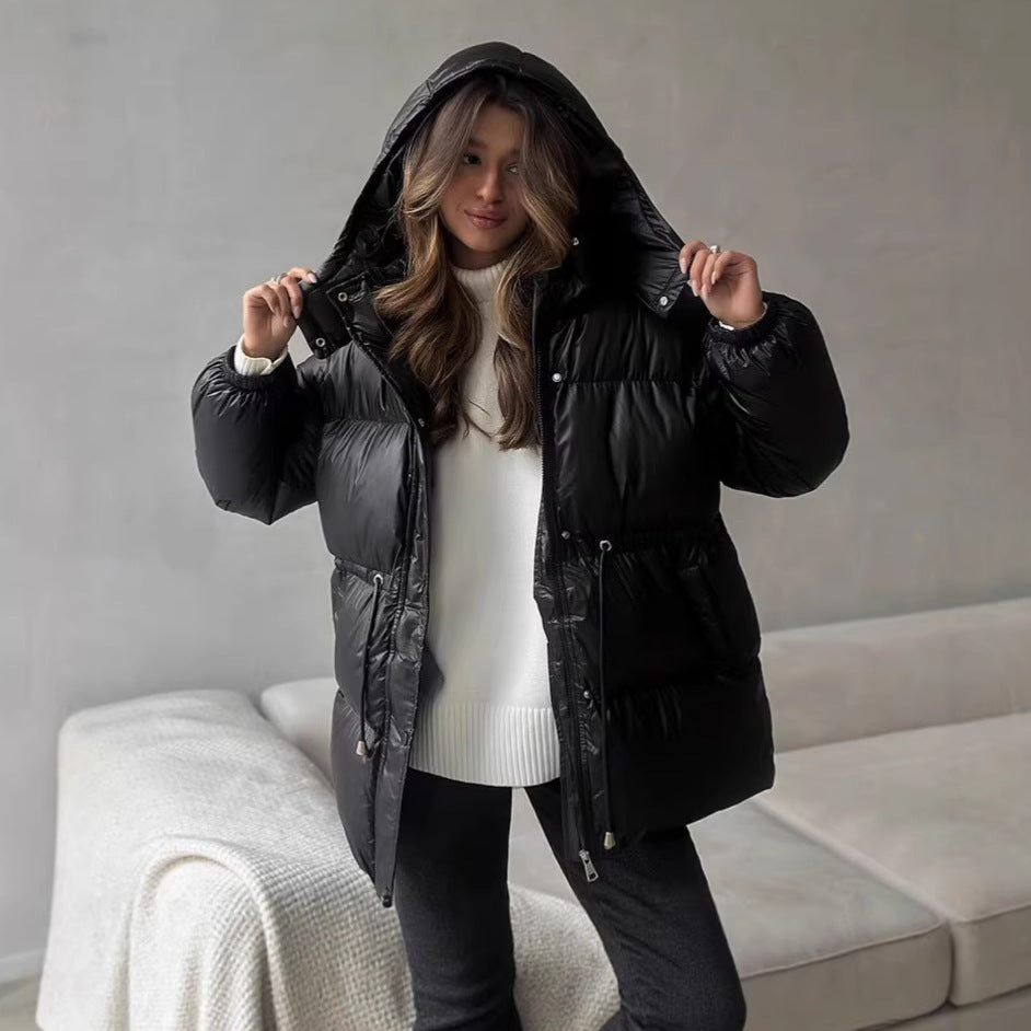 Women’s quilted down jacket with fitted drawstring and hood Mune Fashion
