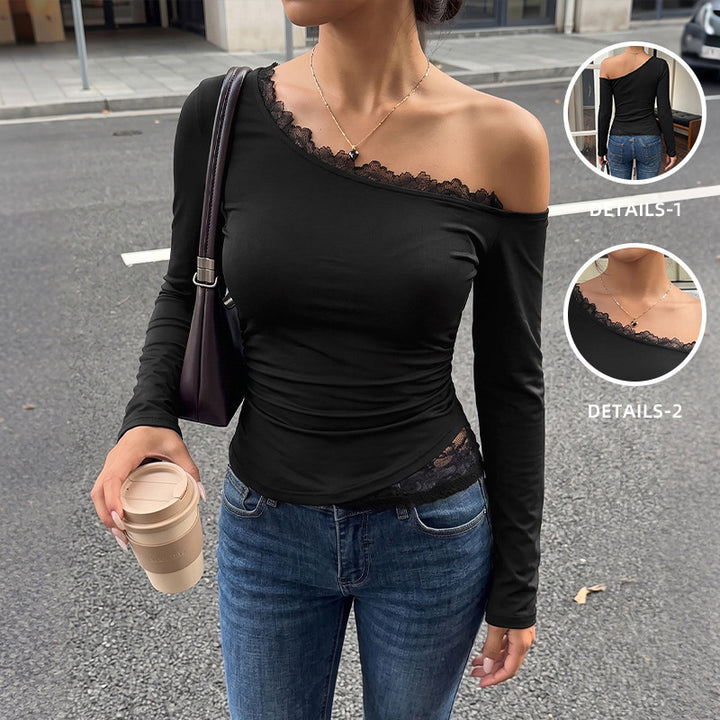 Women Playful Top with Lace Accents Mune Fashion